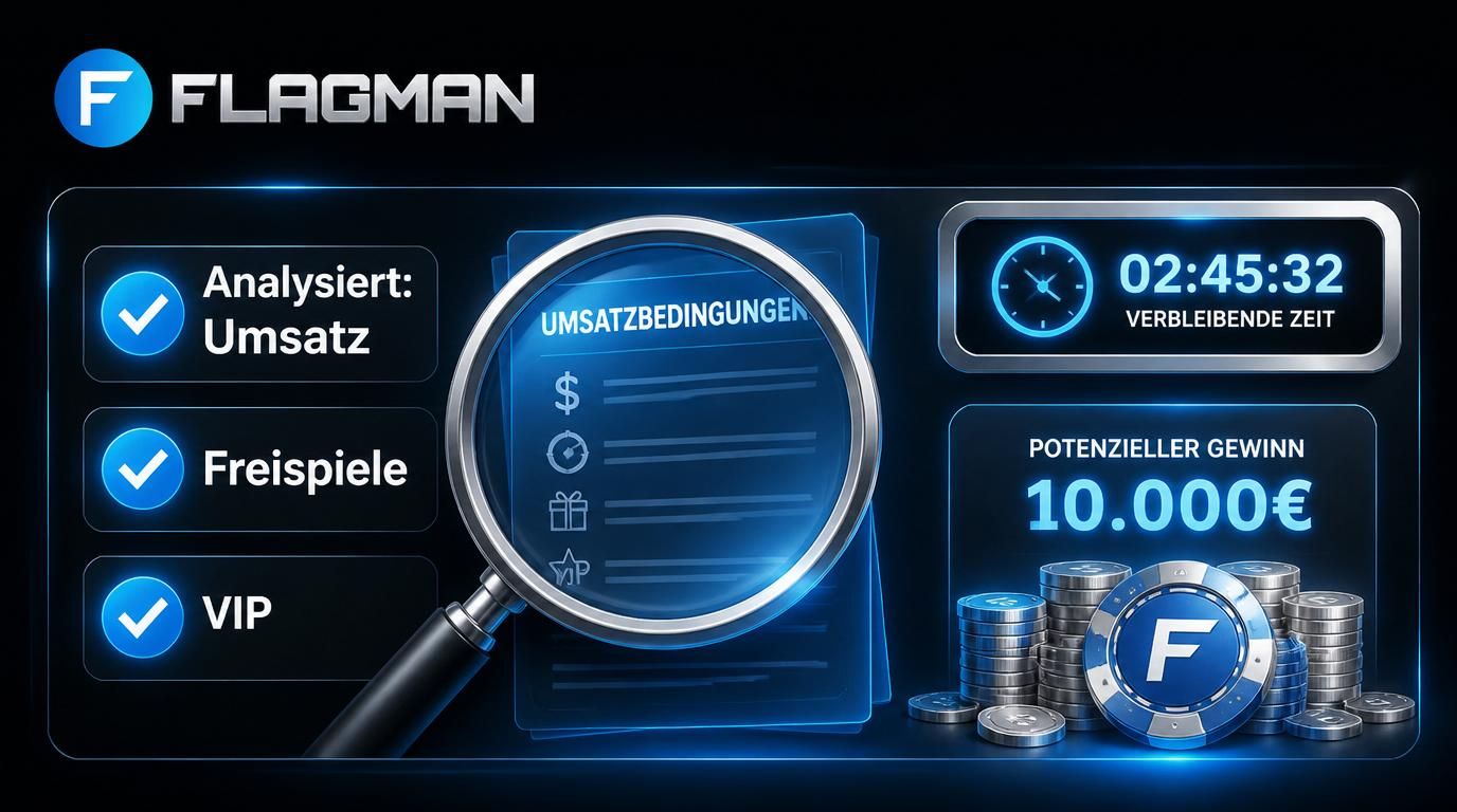 Lupe über Bonusbedingungen und Checkliste mit Häkchen.